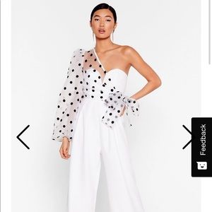 Nasty gal polka dot organza one shoulder jumpsuit